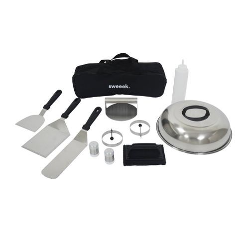 Pack Accessoires Barbecue. Plancha. Brasero 11 Pièces. Avec Sac De Transport Noir