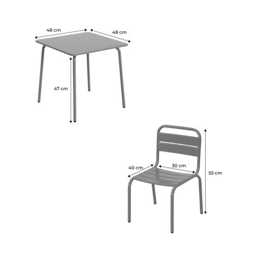 Salon De Jardin Enfant. Table Et Chaises Métal + 4 Assises Anna Vert De Gris 48x48cm