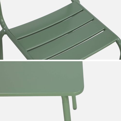 Salon De Jardin Enfant. Table Et Chaises Métal + 4 Assises Anna Vert De Gris 48x48cm