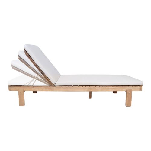 Bain De Soleil Bois D'acacia Multi Positions Avec Coussin Naturel - Zenya
