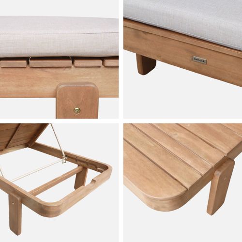 Bain De Soleil Bois D'acacia Multi Positions Avec Coussin Naturel - Zenya