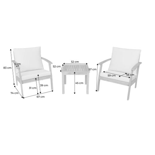 Salon De Jardin Bois D'acacia 2 Places Écru -  Fauteuils Et Table Basse - Ushuaïa