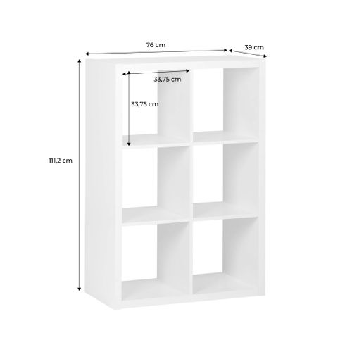 Etagère Bibliothèque 2 Niveaux 6 Compartiments. Casiers. Effet Bois Blanc. L 111.2 X P 39 X H 76cm