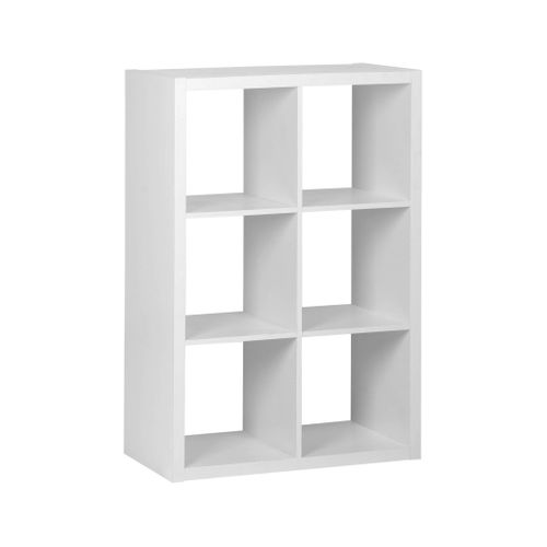 Etagère Bibliothèque 2 Niveaux 6 Compartiments. Casiers. Effet Bois Blanc. L 111.2 X P 39 X H 76cm