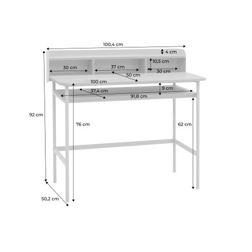Bureau Métal Et Décor Bois 3 Niches 100cm Vert - Molto