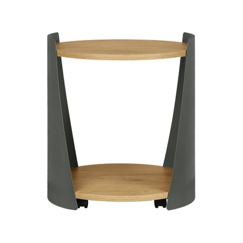 Table D'appoint Métal Courbé Et Décor Bois Avec Roulettes Vert - Molto