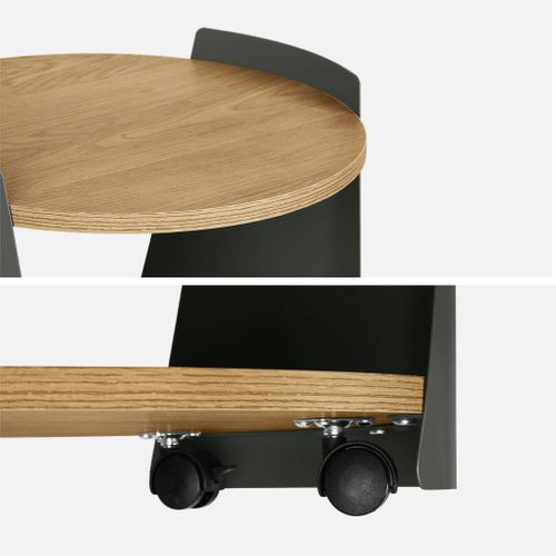 Table D'appoint Métal Courbé Et Décor Bois Avec Roulettes Vert - Molto