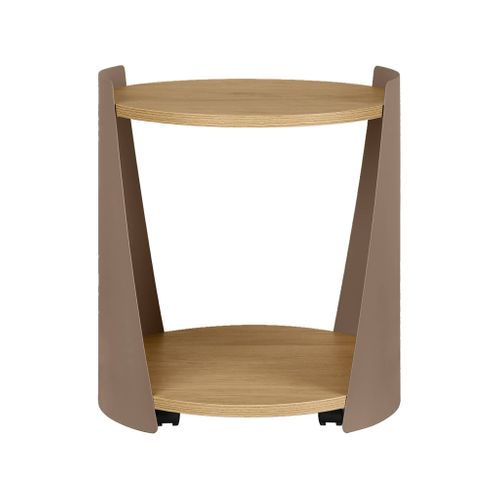 Table D'appoint Métal Courbé Et Décor Bois Avec Roulettes Marron - Molto