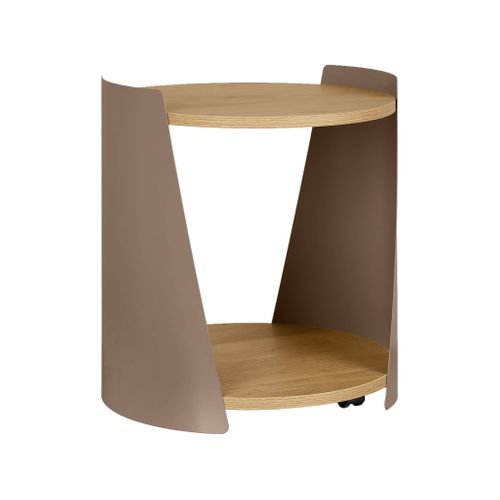 Table D'appoint Métal Courbé Et Décor Bois Avec Roulettes Marron - Molto