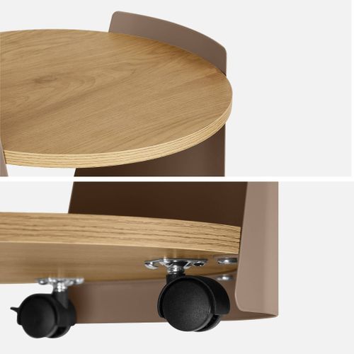 Table D'appoint Métal Courbé Et Décor Bois Avec Roulettes Marron - Molto