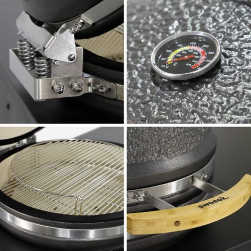 Barbecue Kamado Charbon De Bois. Fumoir. Acier Et Céramique D.54.5cm Avec Desserte - Yaku