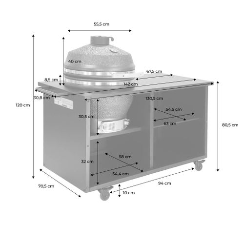 Barbecue Kamado Charbon De Bois. Fumoir. Acier Et Céramique D.54.5cm Avec Desserte - Yaku