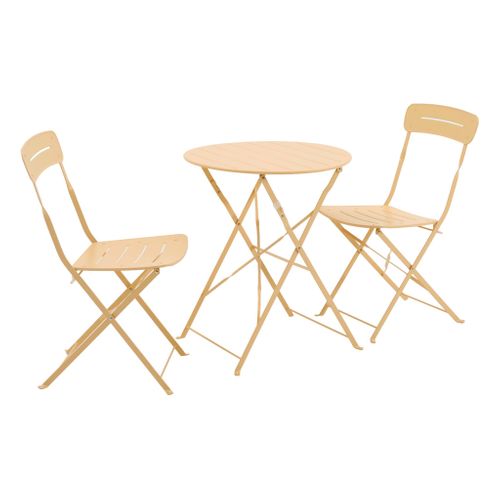 Table De Jardin Bistrot Pliante Ronde Acier + 2 Assises Abricot - Balconea