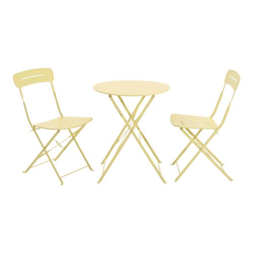 Table De Jardin Bistrot Pliante Ronde Acier + 2 Assises Jaune - Balconea