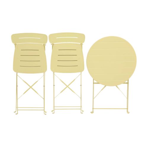 Table De Jardin Bistrot Pliante Ronde Acier + 2 Assises Jaune - Balconea