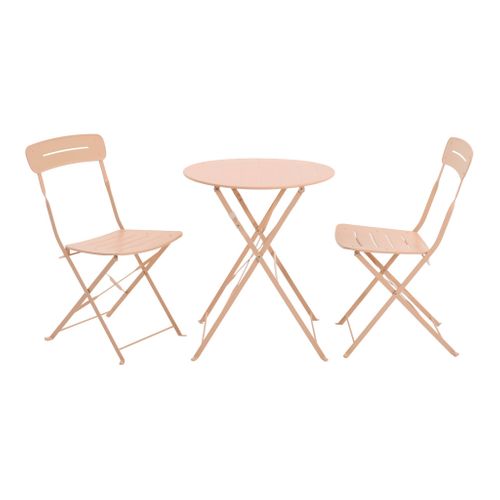 Table De Jardin Bistrot Pliante Ronde Acier + 2 Assises Rose - Balconea