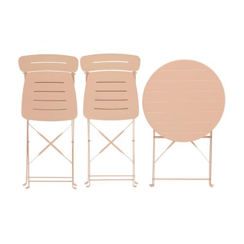 Table De Jardin Bistrot Pliante Ronde Acier + 2 Assises Rose - Balconea