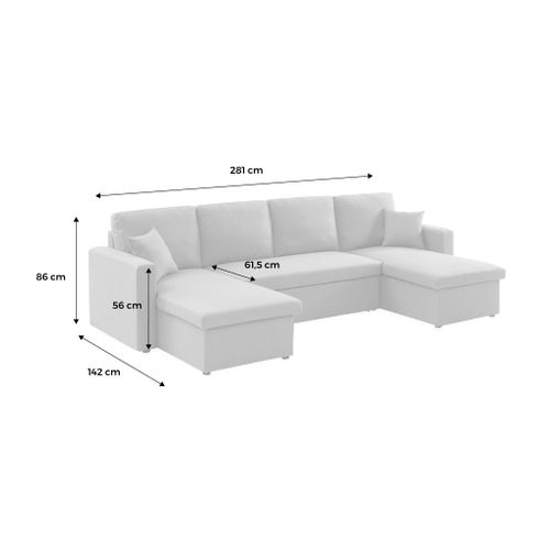 Canapé Panoramique Convertible En Tissu Noir. 4 Places. Coffre Rangement. Lit Modulable