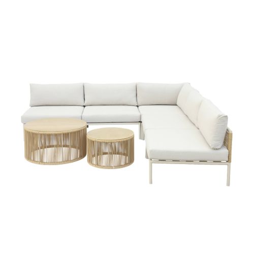 Salon De Jardin Modulable Aluminium Et Cordes Beige 5 Places - Orial