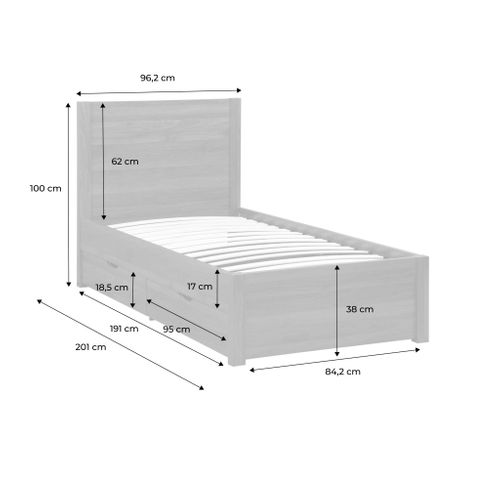 Lit Avec Sommier à Lattes Et Tête De Lit 90 X 190cm + 4 Tiroirs Décor Bois Noyer - Nepal