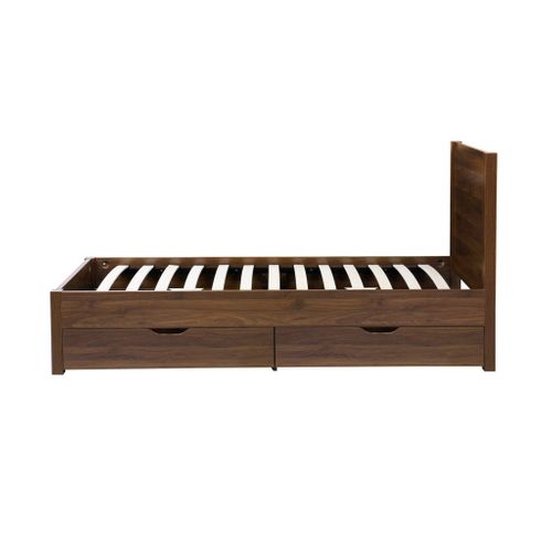 Lit Avec Sommier à Lattes Et Tête De Lit 90 X 190cm + 4 Tiroirs Décor Bois Noyer - Nepal