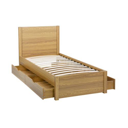 Lit Avec Sommier à Lattes Et Tête De Lit 90 X 190cm + 4 Tiroirs Décor Bois Naturel - Nepal