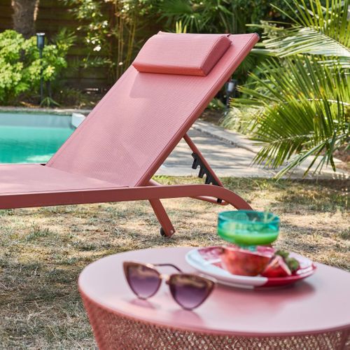 Lot De 2 Bains De Soleil Acier Terracotta Multi Positions Avec Coussin Et Roulettes - Ona