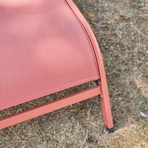 Lot De 2 Bains De Soleil Acier Terracotta Multi Positions Avec Coussin Et Roulettes - Ona