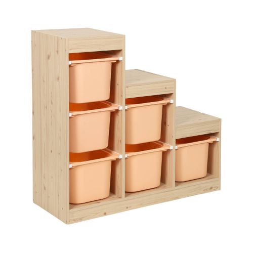 Meuble De Rangement Enfant Escalier 6 Bacs De Rangement Décor Bois Naturel Et Pêche - Sora