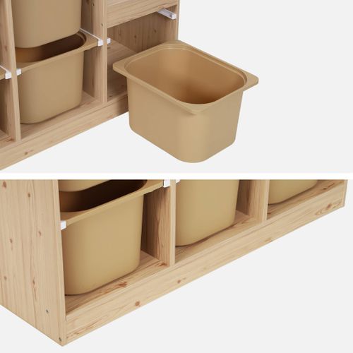 Meuble De Rangement Enfant Escalier 6 Bacs De Rangement Décor Bois Naturel Et Beige - Sora