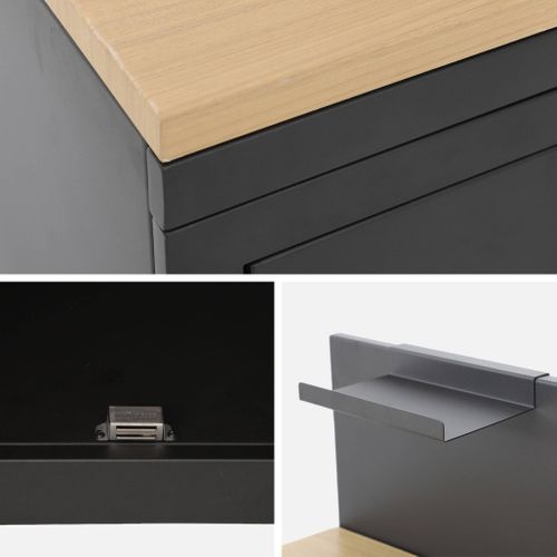 Cuisine Extérieure Acier Et Décor Bois 2 Portes 1 Crochet L80cm Noir - Milos