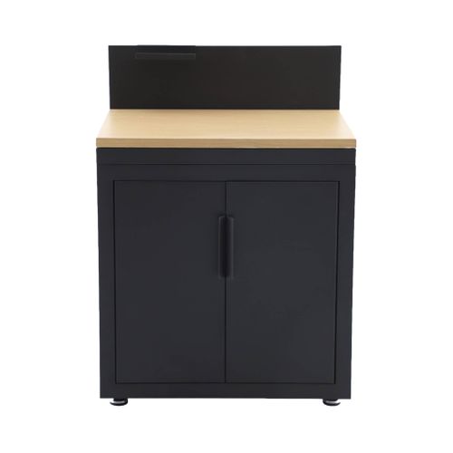 Cuisine Extérieure Acier Et Décor Bois 2 Portes 1 Crochet L80cm Noir - Milos