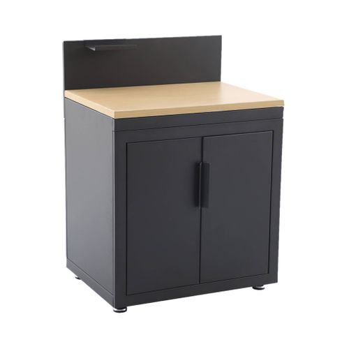 Cuisine Extérieure Acier Et Décor Bois 2 Portes 1 Crochet L80cm Noir - Milos