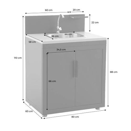 Cuisine Extérieure Acier Et Décor Bois 1 Évier 2 Portes 1 Crochet L80cm  - Milos