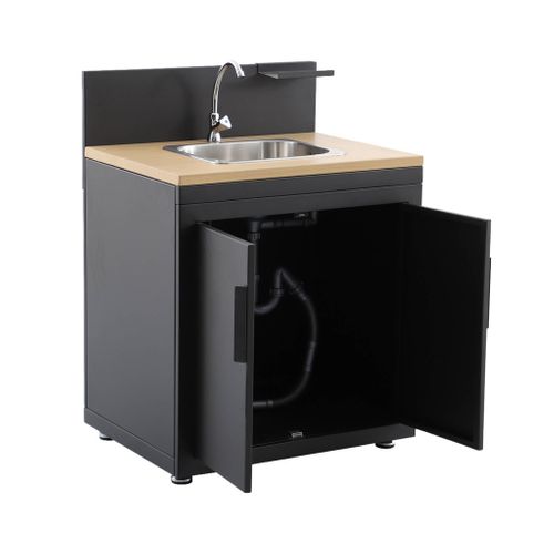 Cuisine Extérieure Acier Et Décor Bois 1 Évier 2 Portes 1 Crochet L80cm  - Milos