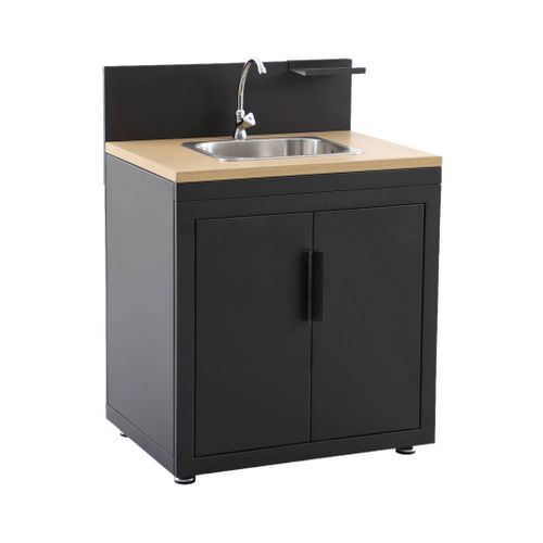 Cuisine Extérieure Acier Et Décor Bois 1 Évier 2 Portes 1 Crochet L80cm  - Milos