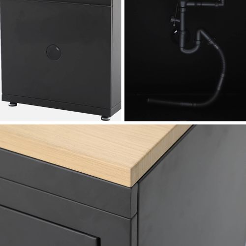 Cuisine Extérieure Acier Et Décor Bois 1 Évier 2 Portes 1 Crochet L80cm  - Milos