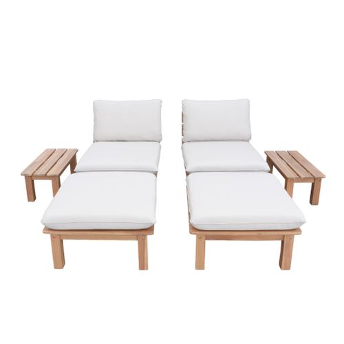 Lot De 2 Bains De Soleil Modulables Bois D'acacia Naturel Multi Positions Avec Table - Mae