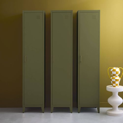 Armoire Chambre Enfant En Acier Kaki. 4 Espaces De Rangement. Casier. L 38 X P 38 X H 180 Cm