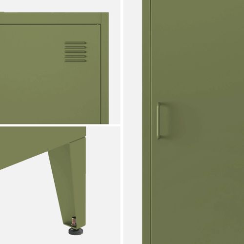 Armoire Chambre Enfant En Acier Kaki. 4 Espaces De Rangement. Casier. L 38 X P 38 X H 180 Cm
