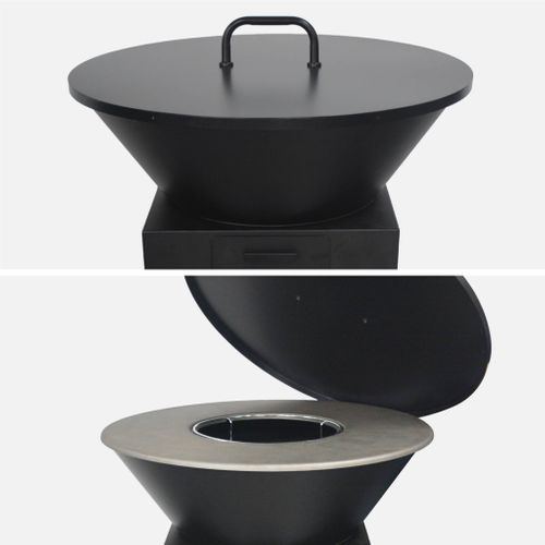 Brasero De Cuisson D.81.5cm Avec Grille De Cuisson. Espace De Rangement Et Couvercle Noir