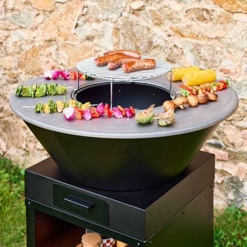 Brasero De Cuisson D.81.5cm Avec Grille De Cuisson. Espace De Rangement Et Couvercle Noir