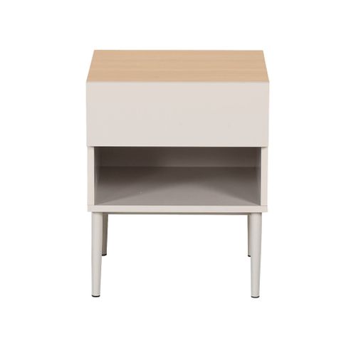 Table De Chevet Métal Et Décor Bois 1 Porte 1 Niche Beige Et Naturel - Ashton
