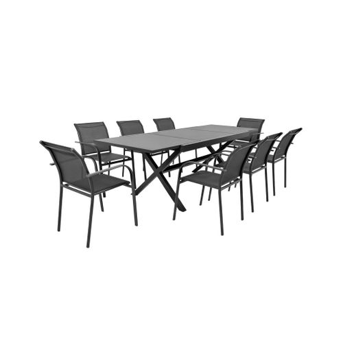 Table De Jardin Extensible Aluminium + 8 Assises Anthracite - Ventura + Amara