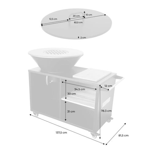Brasero De Cuisson D.80cm Avec Grille De Cuisson. Espace De Rangement. Couvercle Et Ustensiles. L