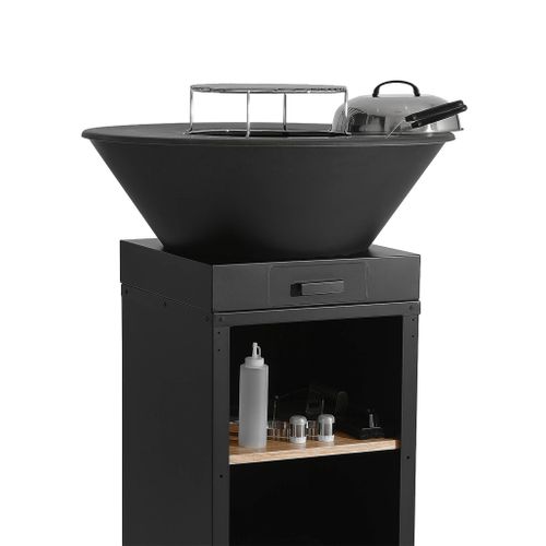 Brasero Barbecue D.81.5cm Avec Grille De Cuisson. Espace De Rangement. Couvercle Et Ustensiles