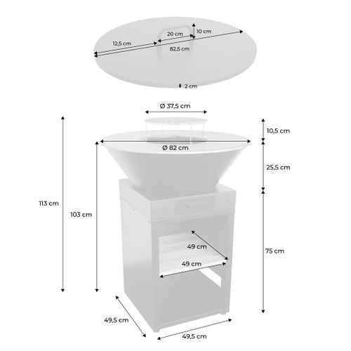 Brasero Barbecue D.81.5cm Avec Grille De Cuisson. Espace De Rangement. Couvercle Et Ustensiles