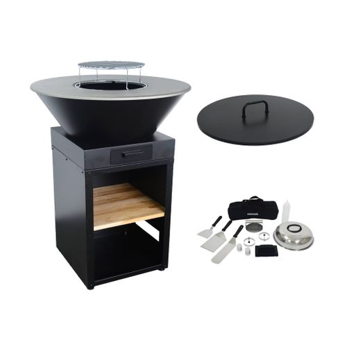 Brasero Barbecue D.81.5cm Avec Grille De Cuisson. Espace De Rangement. Couvercle Et Ustensiles