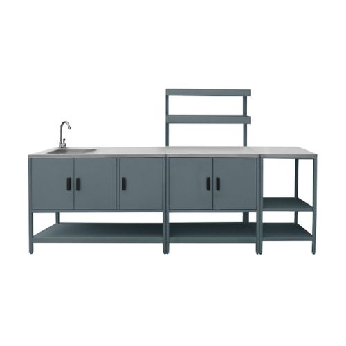 Cuisine Extérieure 3 Modules En Acier Inoxydable Bleu Gris