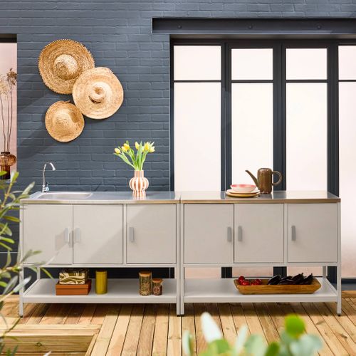 Cuisine Extérieure 2 Modules En Acier Inoxydable Beige